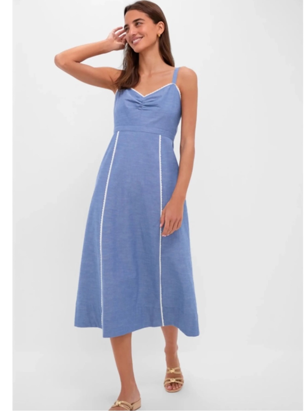 NWT Tuckernuck Chambray Blue Alice Sailor Cotton Zip Ruched Dress